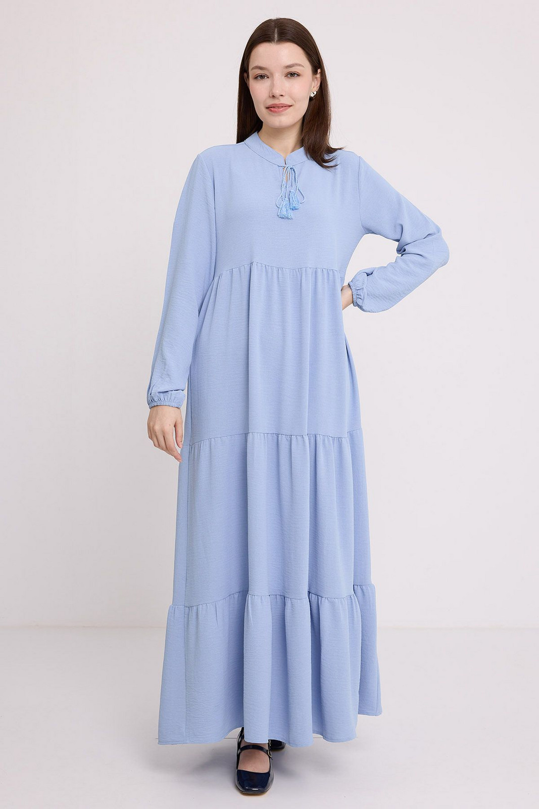 Bigdart Women's Blue Collar Lace-Up Viscose Length Hijab Dress 1627