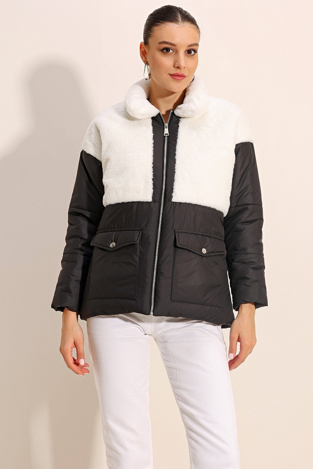 Bigdart 5179 Faux Für Detailed Puffer Coat - White