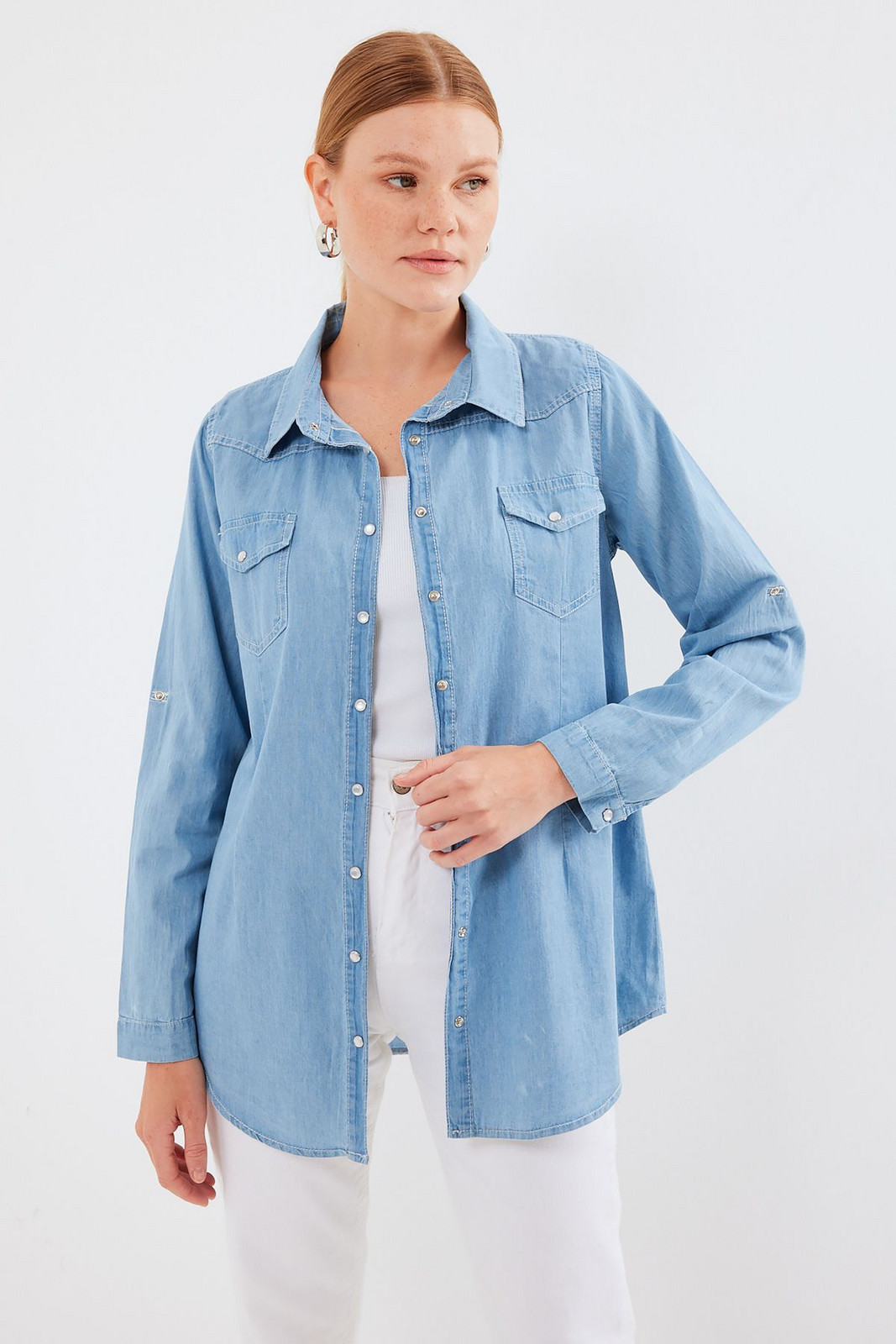 Bigdart 3411 Double Pocket Snap Denim Shirt - Blue