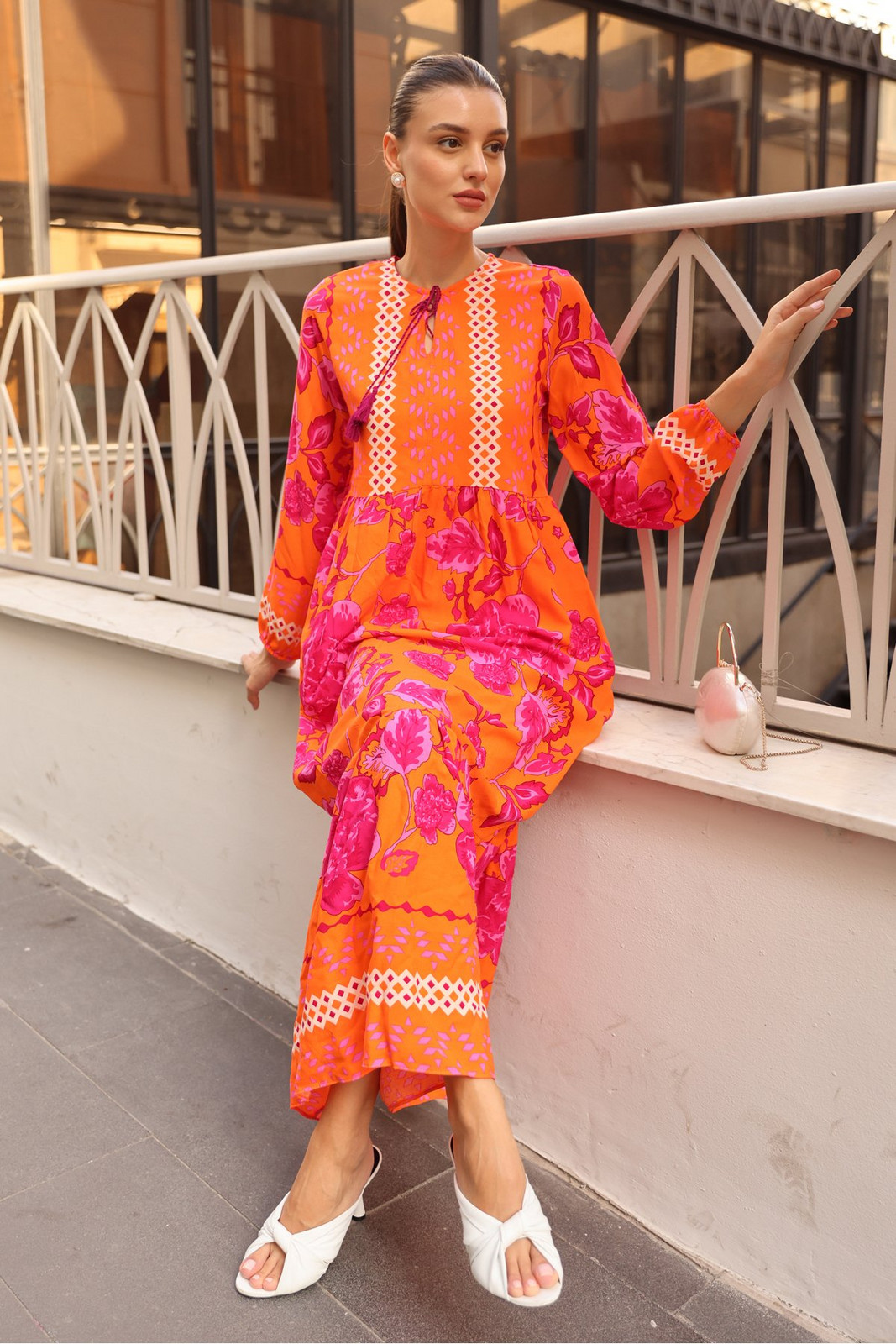 Bigdart 2439 Patterned Long Dress - Orange