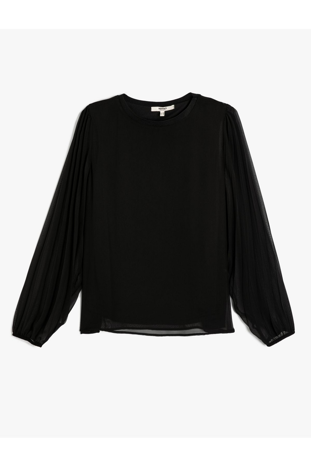 Koton Chiffon Sleeve Blouse Pleated Crew Neck Standard Cut