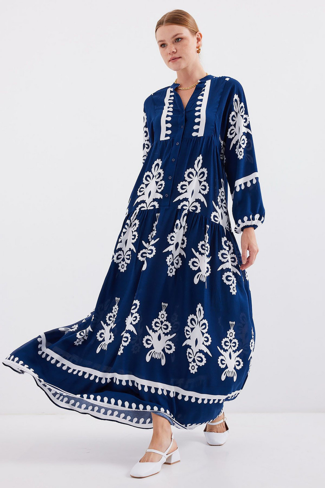 Bigdart 2423 Authentic Patterned Dress - Dark Blue