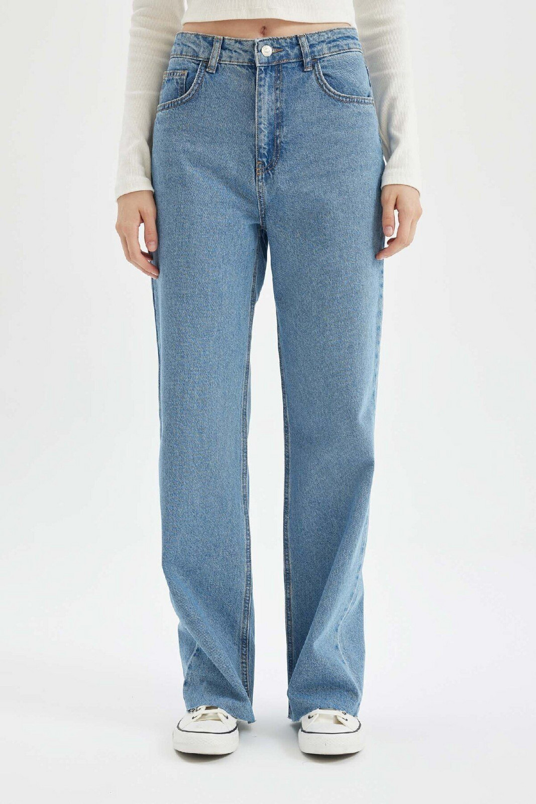 DEFACTO 90's Wide Leg High Waist Cut-Off Jean Washed Trousers