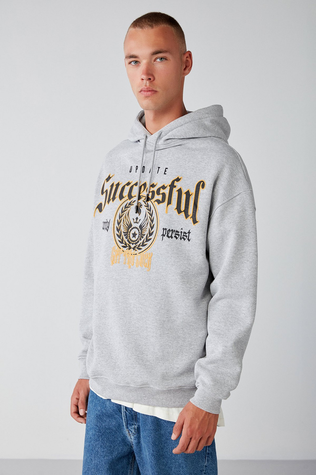 Persisted Men's Fleece College Printed Hooded Cord Grimelange Sweatshir