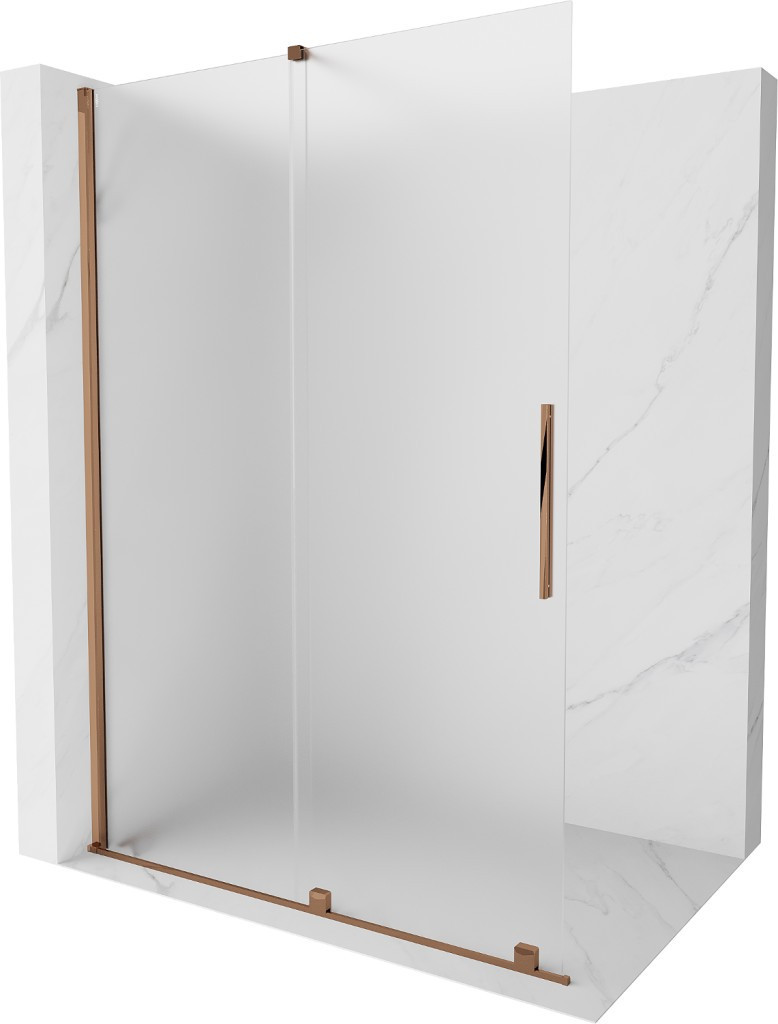 MEXEN/S Velar Sprchová zástěna posuvná Walk-in 150 x 200 cm, dekor 8 mm, růžové zlato 871-150-000-33-60