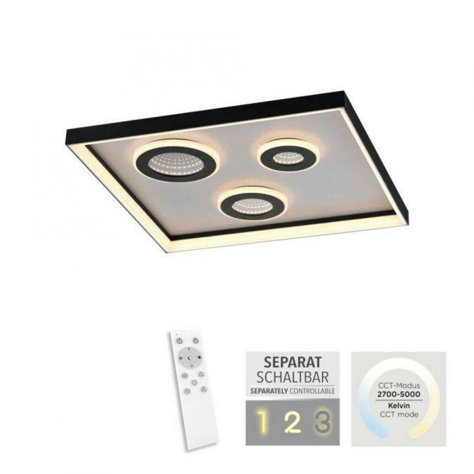 PAUL NEUHAUS LED stropní svítidlo černé stmívatelné dálkový ovladač CCT tunelový efekt 2700-5000K PN 6856-18