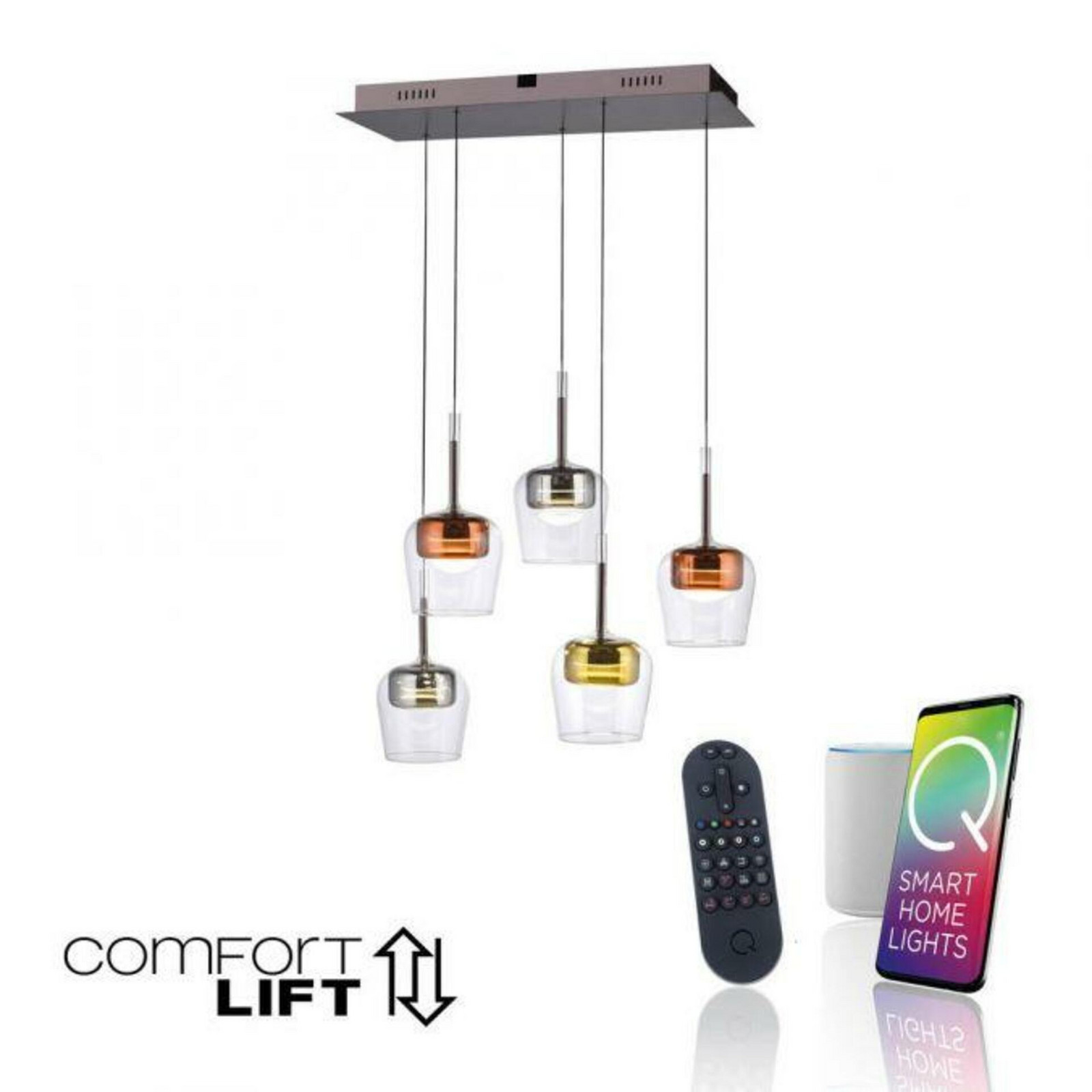 PAUL NEUHAUS LED závěsné svítidlo Q-KON 5-ramenné vícebarevné Smart Home ZigBee 2700-5000K PN 2743-70