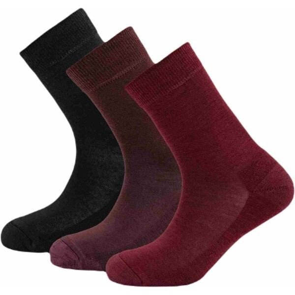 Devold DAILY MERINO MEDIUM SOCK 3PK Dámské vlněné ponožky, vínová, velikost