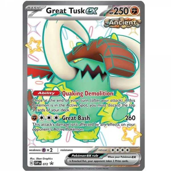 Pokémon karta Shiny Great Tusk ex z Paldean Fates Tin