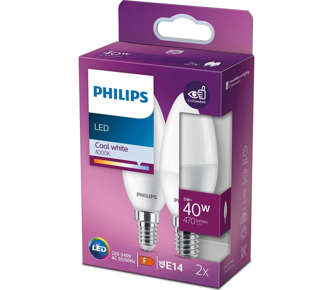 Philips SADA 2x LED Žárovka Philips B35 E14/5W/230V 4000K