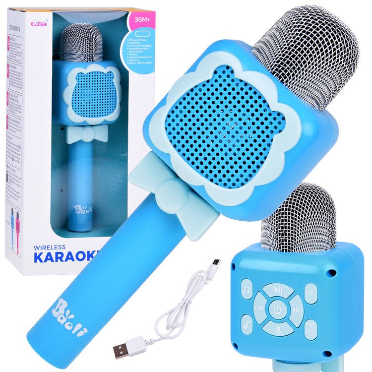 Bezdrátový karaoke mikrofon s Bluetooth modrý