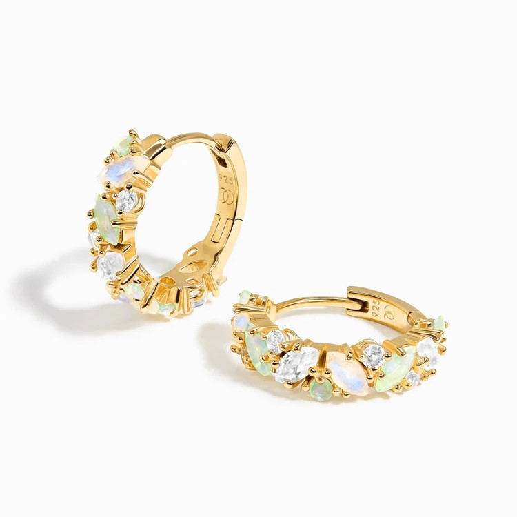 Royal Fashion náušnice 14k zlato Vermeil GU-DR22120E-YELLOWGOLD-MOONSTONE-TOPAZ-OPAL