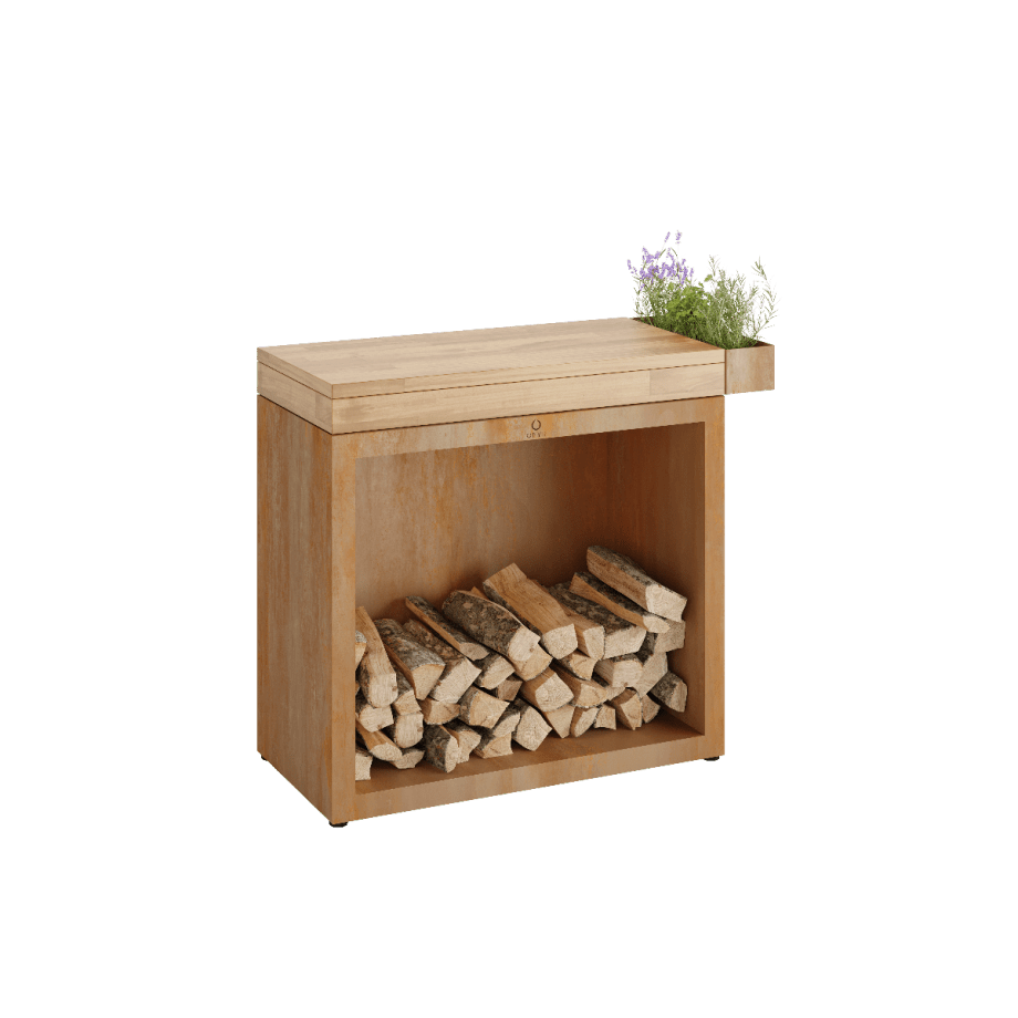 Pevný pracovní stůl OFYR Butcher Block Storage 90 Corten Teak Wood