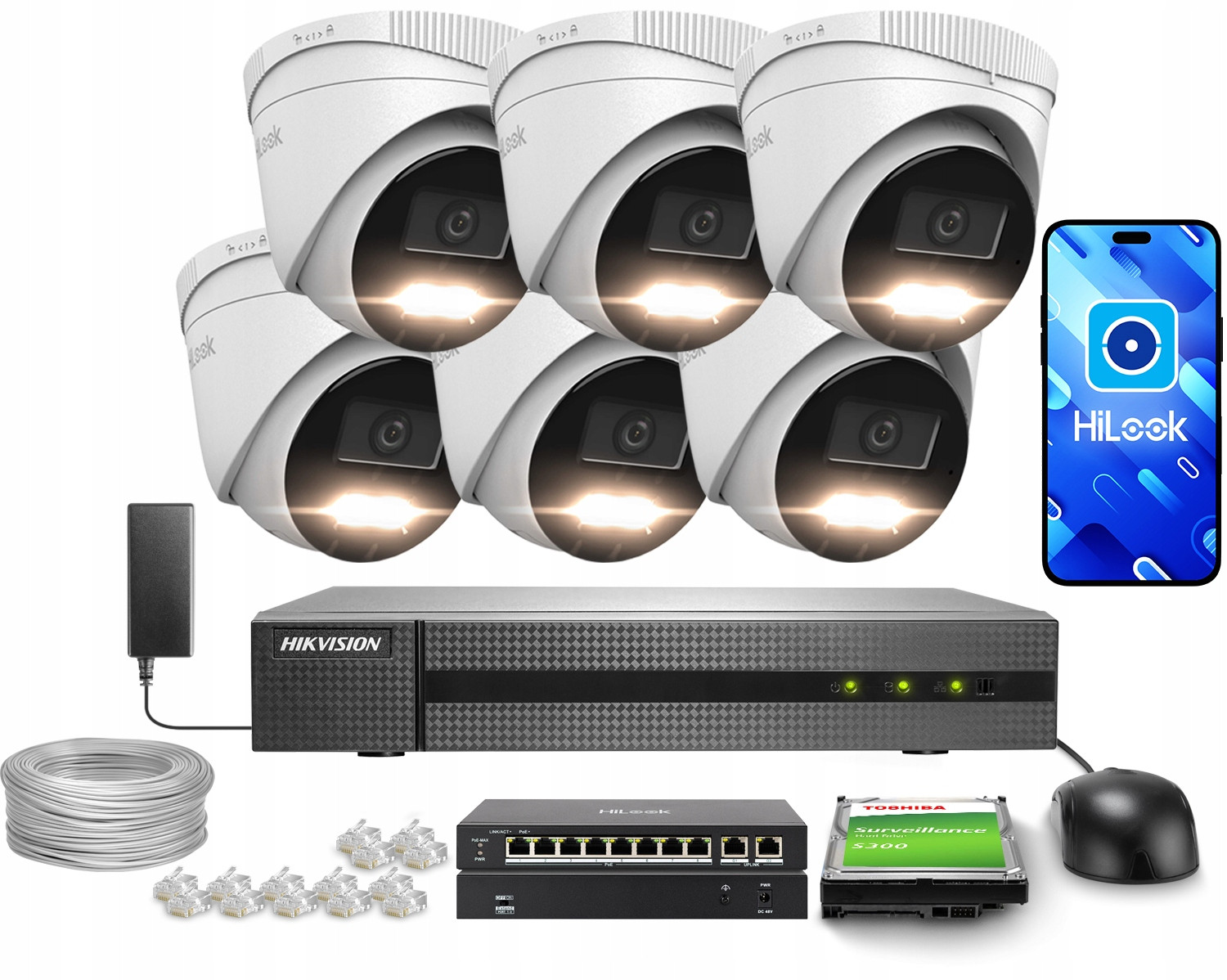 Monitorovací sada 6x IPCAM-T6-30DL 6MP Hybrid Light HiLook by Hikvision