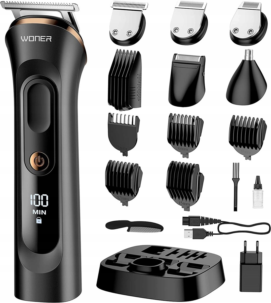 Zastřihovač vousů 12W1 s Led displejem