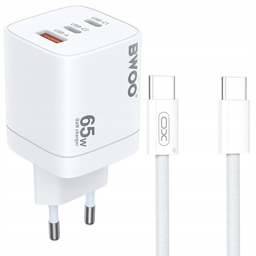 Rychlonabíječka do sítě GaN 65W Qc 3.0 2x Usb C 1x Usb A 1M kabel