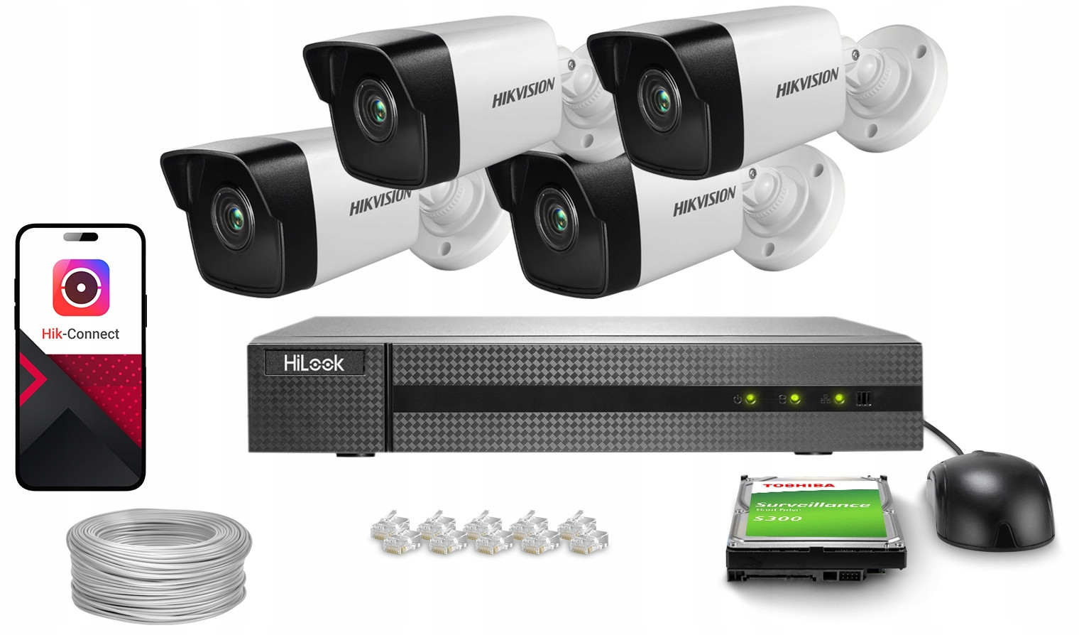 4Mpx Ip Monitorovací Sada 4 PoE Kamery IR30M Hikvision