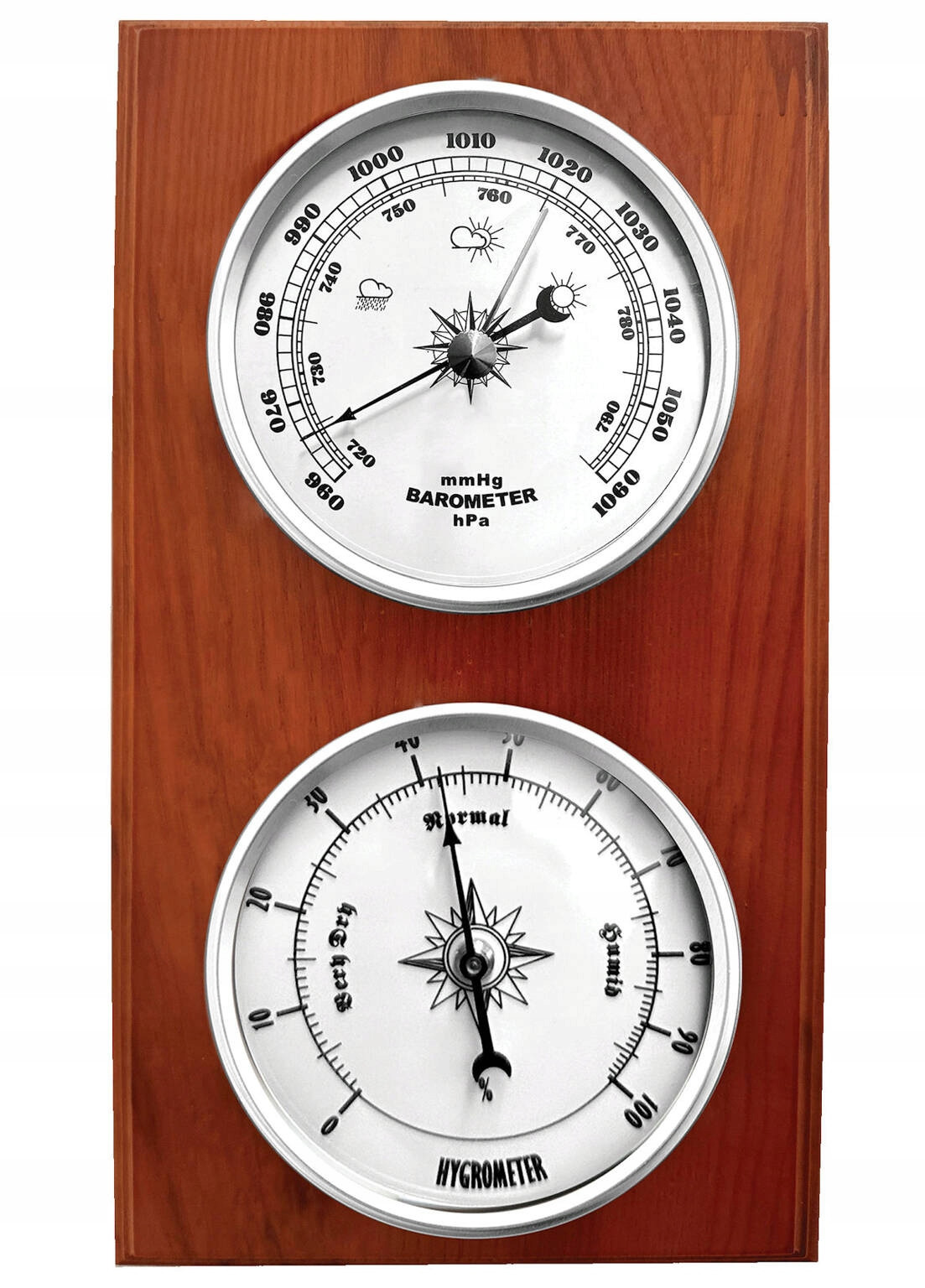 Dřevěný Hnědý Barometr Analogový Vlhkoměr Jvd BA232.41 13x24 cm