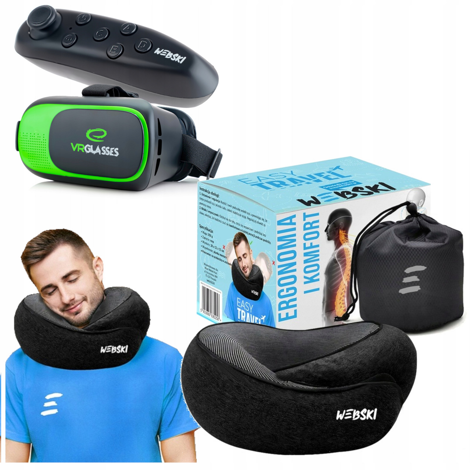 Brýle Vr Brýle S Gamepadem Bluetooth+polštář Cestovní Na Krk