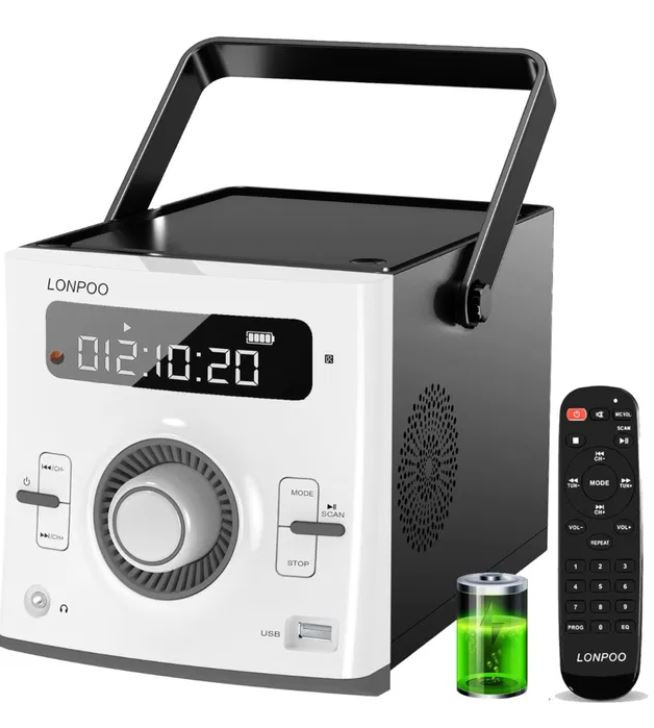 Lonpoo Přenosný 20W Stereo Boombox přehrávač s dobíjecí baterií