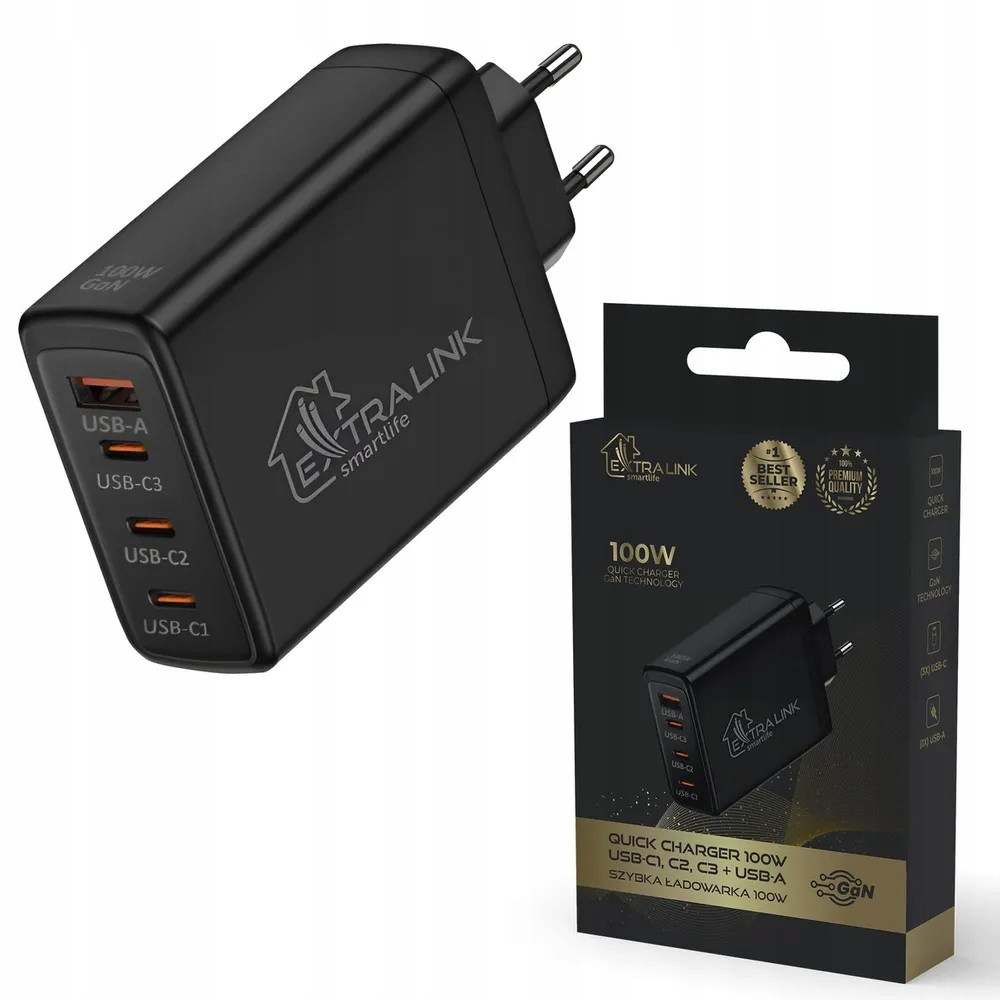 Nabíječka do sítě 3xUSB C Usb A Extralink Smart Life Fast Charger 100W GaN