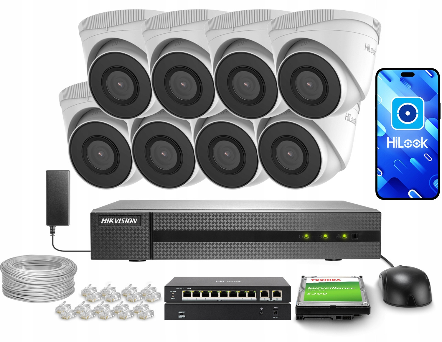 Monitorovací sada HiLook by Hikvision Nvr 8CH 5MP 8x IPCAM-T5 Aplikace