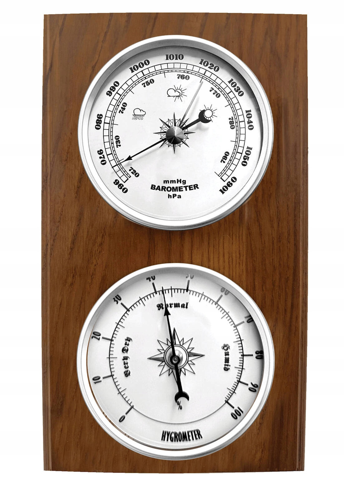 Dřevěný Hnědý Barometr Analogový Vlhkoměr Jvd BA232.11 13x24 cm