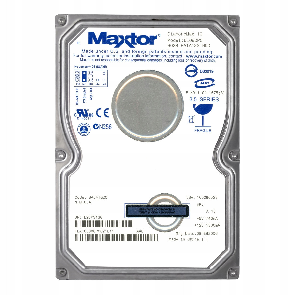 Maxtor DiamondMax 10 80GB 10 7.2K 8MB Ata 3.5'' 6L080P0