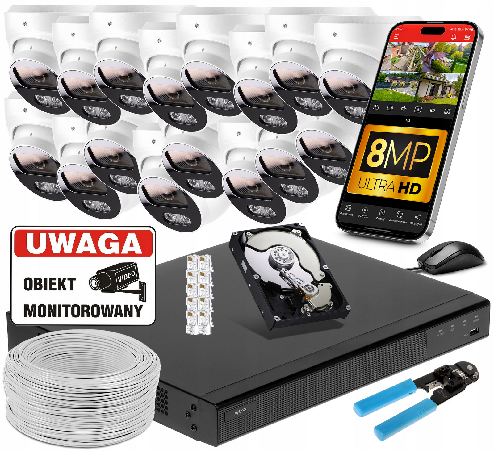 Sada Monitoring 16 Poe kamer 4K Uhd 8Mpx Aplikace, Audio 1TB Disk