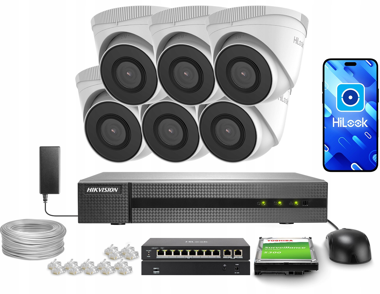 Monitorovací sada HiLook by Hikvision Nvr 4CH 5MP 6x IPCAM-T5 Aplikace