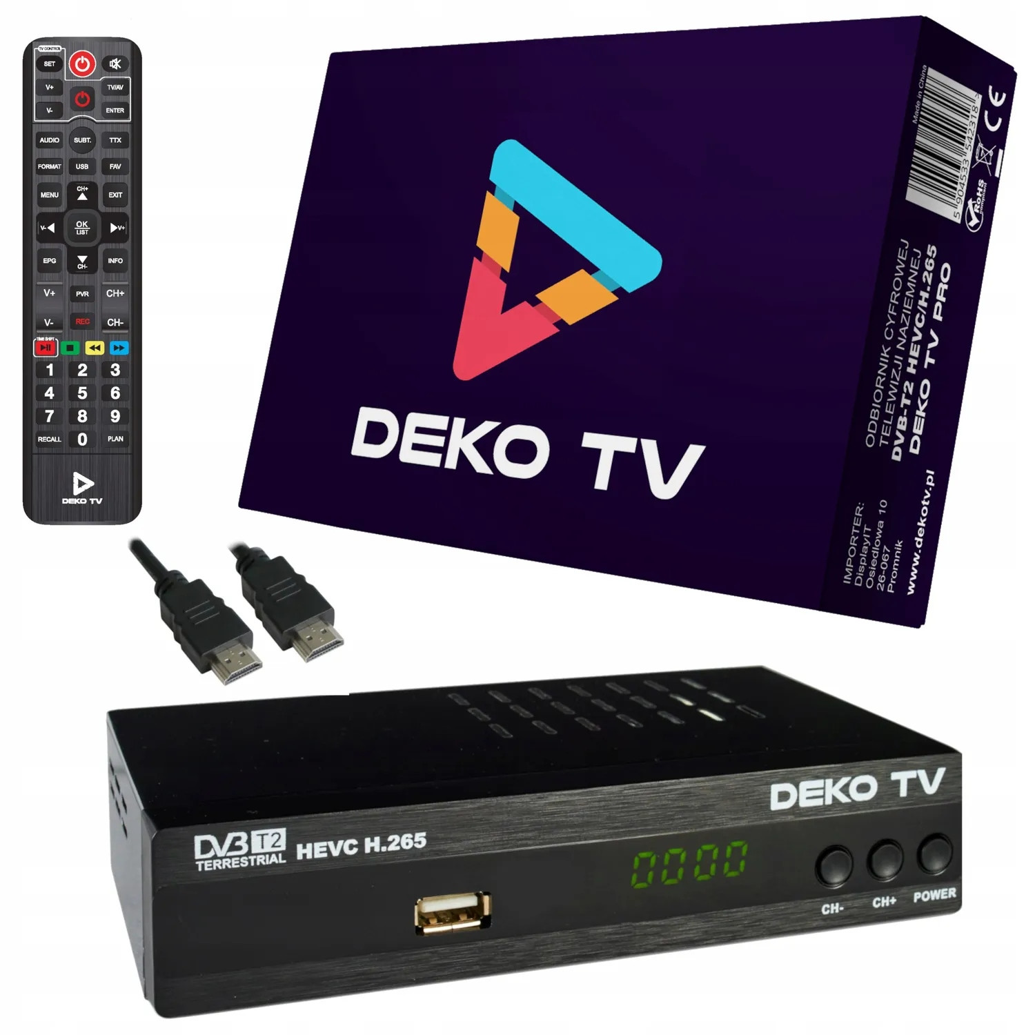 Tuner DVBT2 set-top box DekoTV Pro Pozemní televize DVB-T2 Hevc H.265 Deko