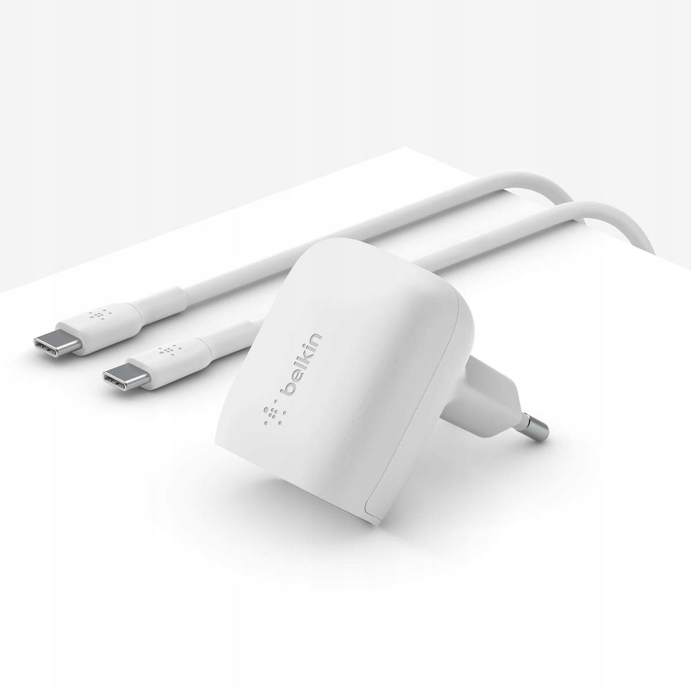 Belkin Úhlová nabíječka 20W Usb C Pd Pps bílá Usb C kabel