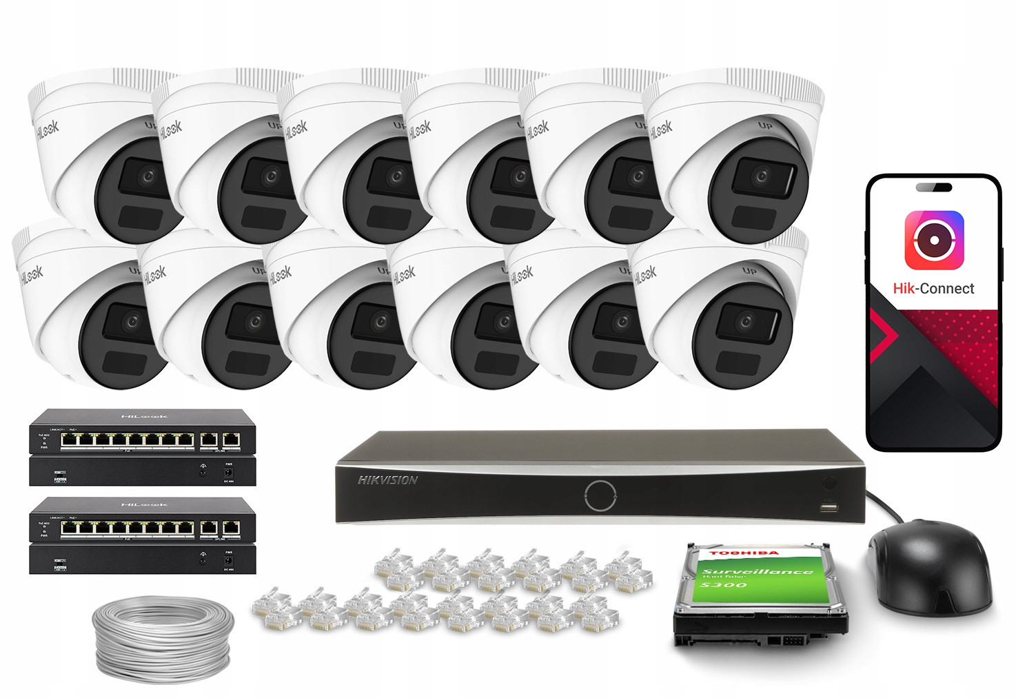 Monitorovací sada 12x IPCAM-T2-P Full Hd PoE Ir 20m HiLook by Hikvision