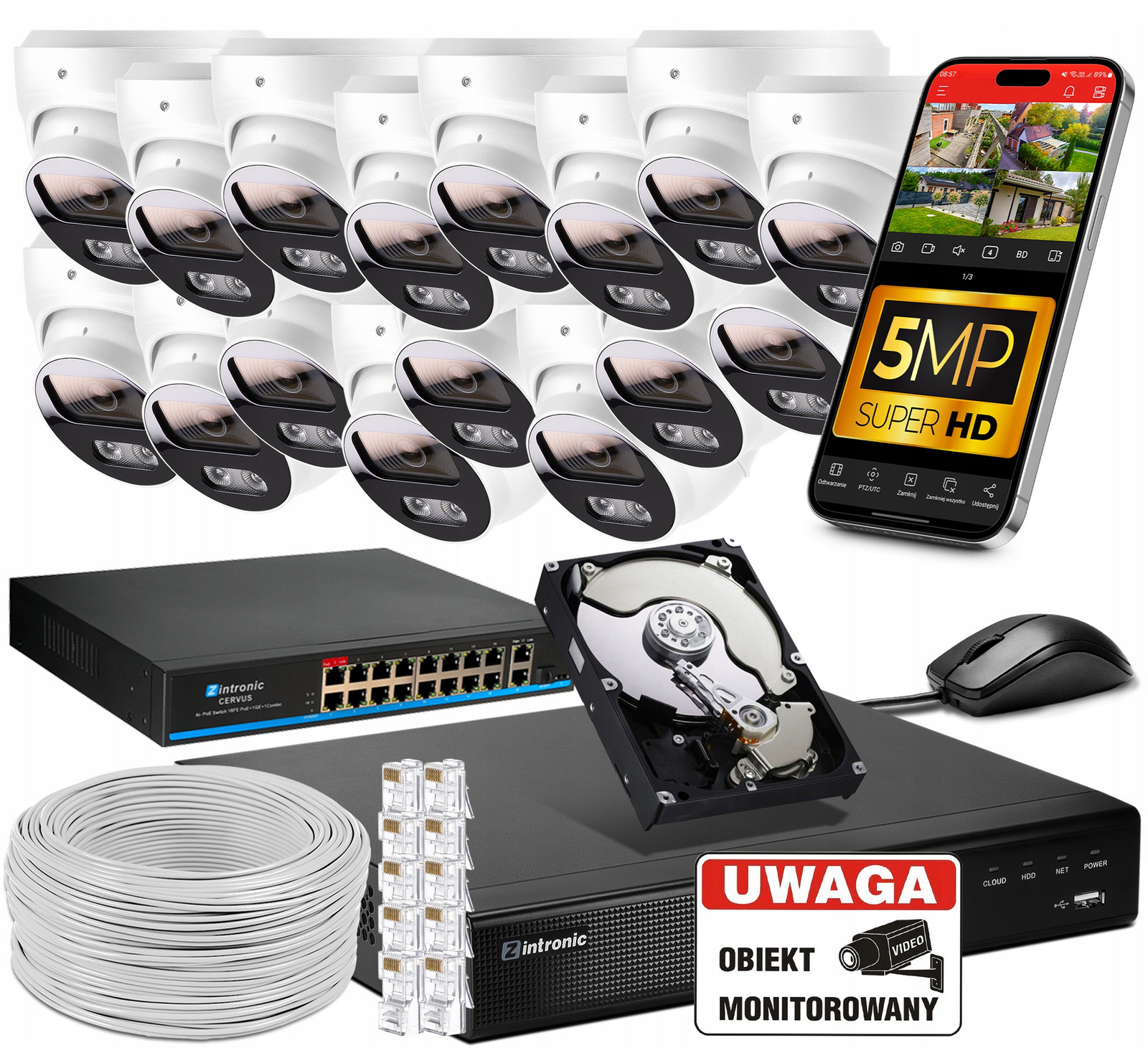Sada pro Ip PoE Monitorování 16 Kamer 5MPx 1TB Audio Switch