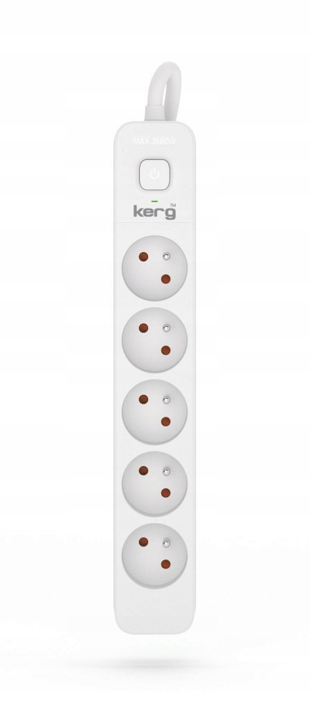 Prodlužovací kabel Kerg s vypínačem-5 zásuvek-bílo-šedý 10m-16A-H05VV-F-3x1,5