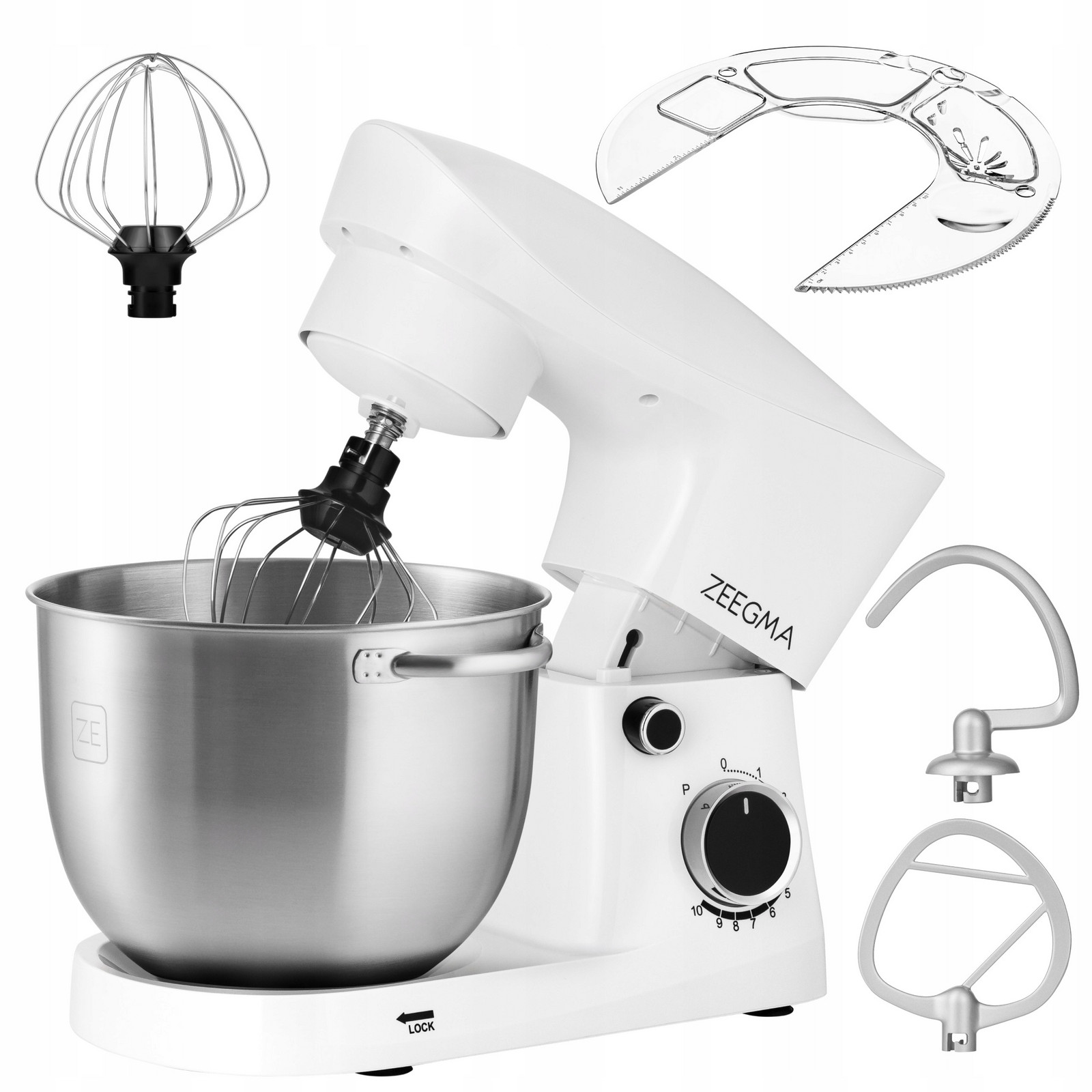 Planetární robot Kuchyňský Multifunkční Mixér Mísa 5,2L Bílá Příslušenství