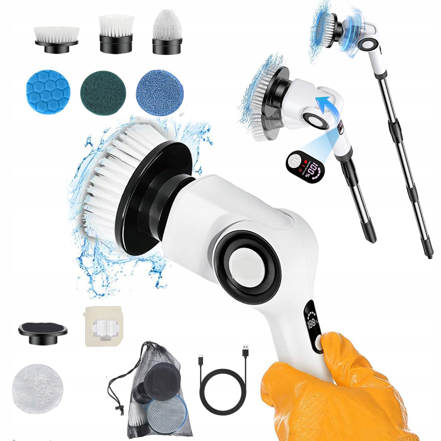 Elektrický čisticí kartáč Otočný IPX7 LCD Multifunkční 9 V 1