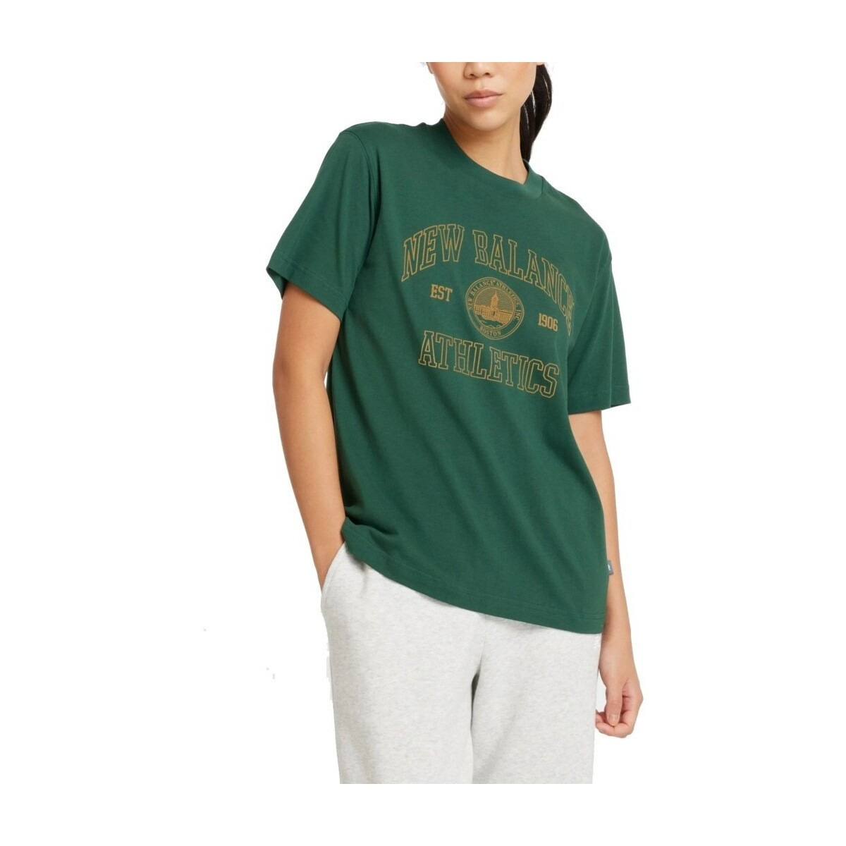 New Balance  ATHLETICS OVERSIZED CREST T  Zelená