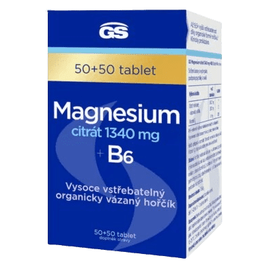 GS Magnesium citrát 1340 mg + B6 50 + 50 tablet navíc