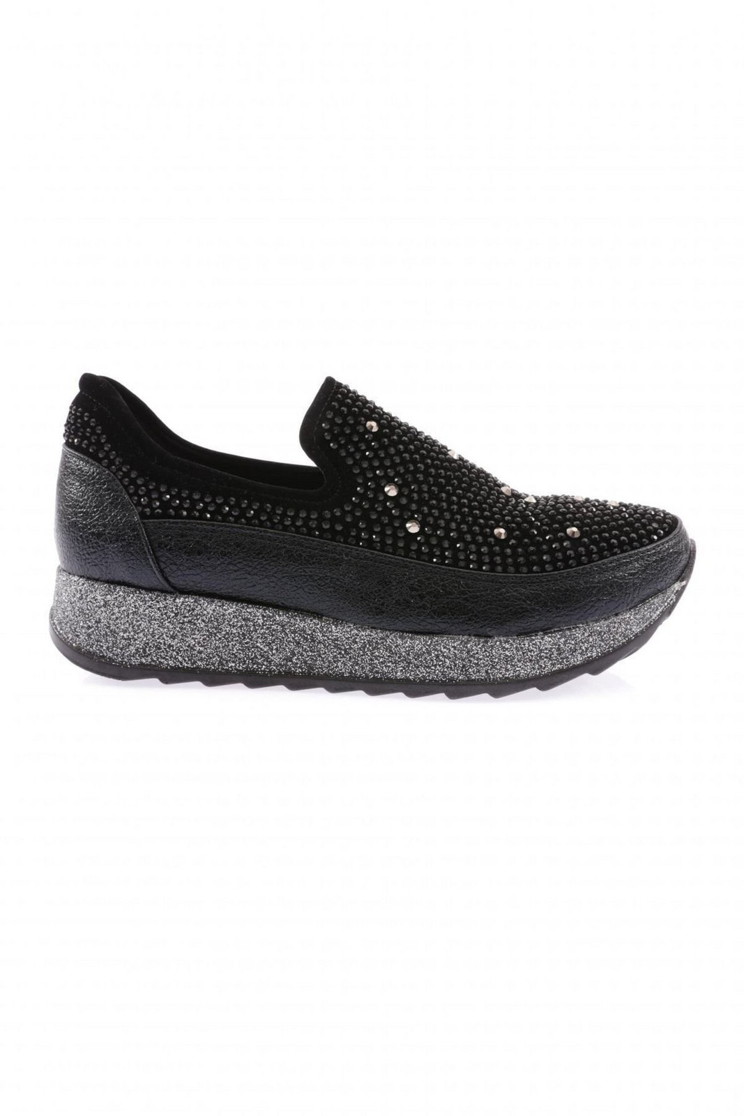 DGN -05-23y Women's Thick Sole Crystal Stone Sneakers Shoes Black