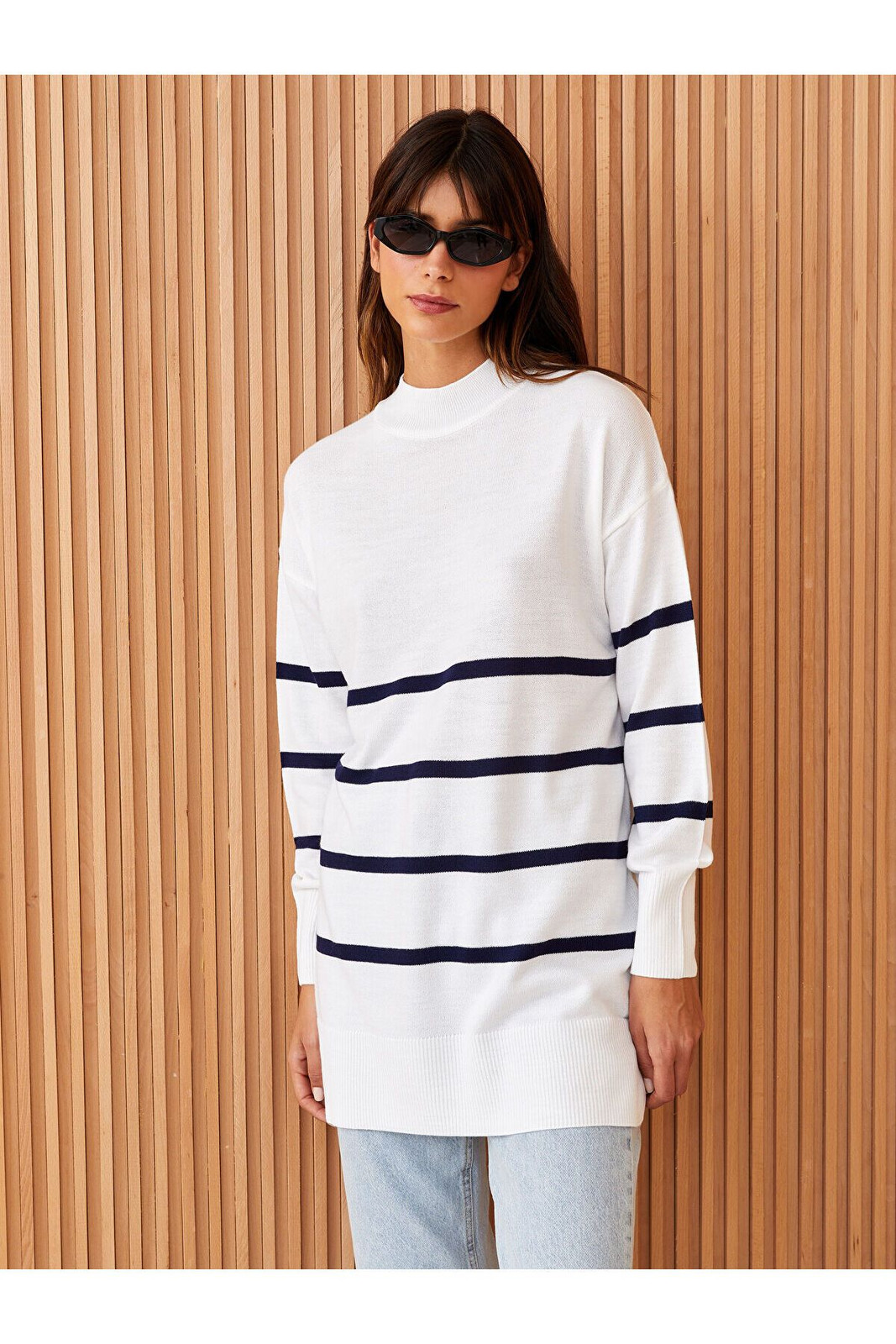 LC Waikiki Lcw Half Turtleneck Striped Long Sleeve Women's Knitwear Tunic