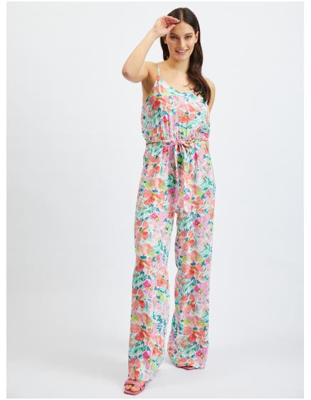 Růžovo-krémový dámský květovaný overal