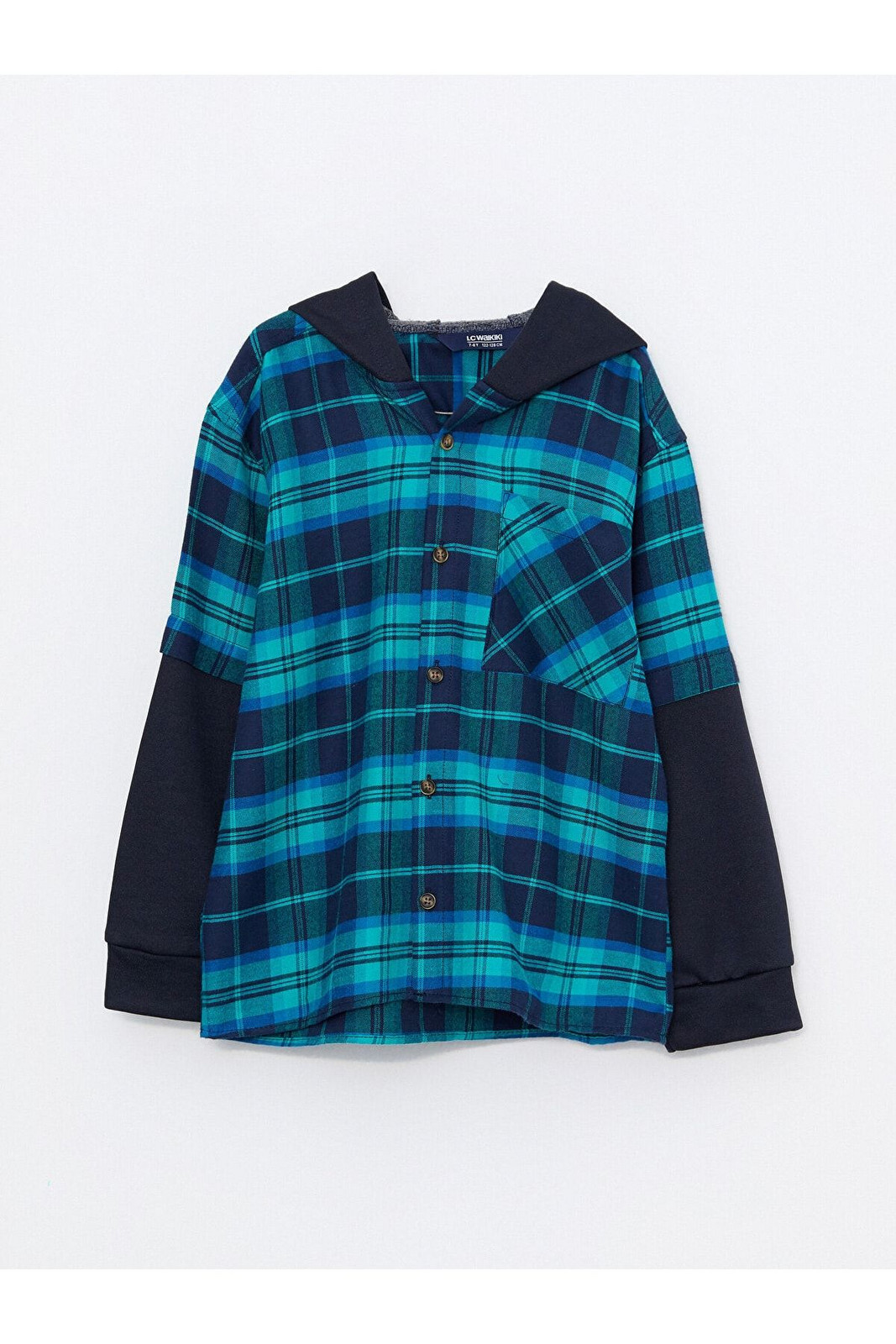 LC Waikiki Boys' Hooded Plaid Long Sleeve Gabardine Shirt