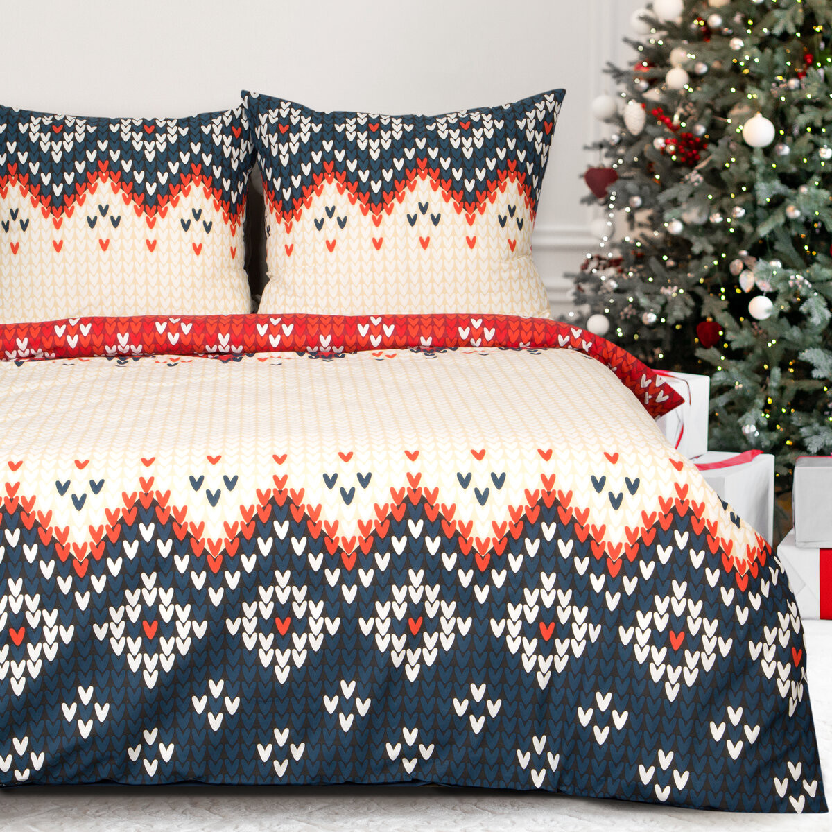 Vánoční povlečení 100% bavlna GUDRUN 1x 220x200 cm, 2x povlak 70x80 cm francouzské povlečení MyBestHome
