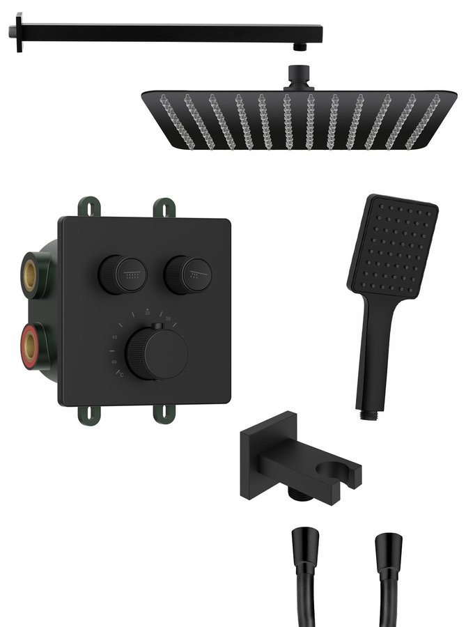 SAPHO SMART SELECT podomítkový sprchový set s termostatickou baterií, 2 výstupy, vyústění, černá mat RP042B-01