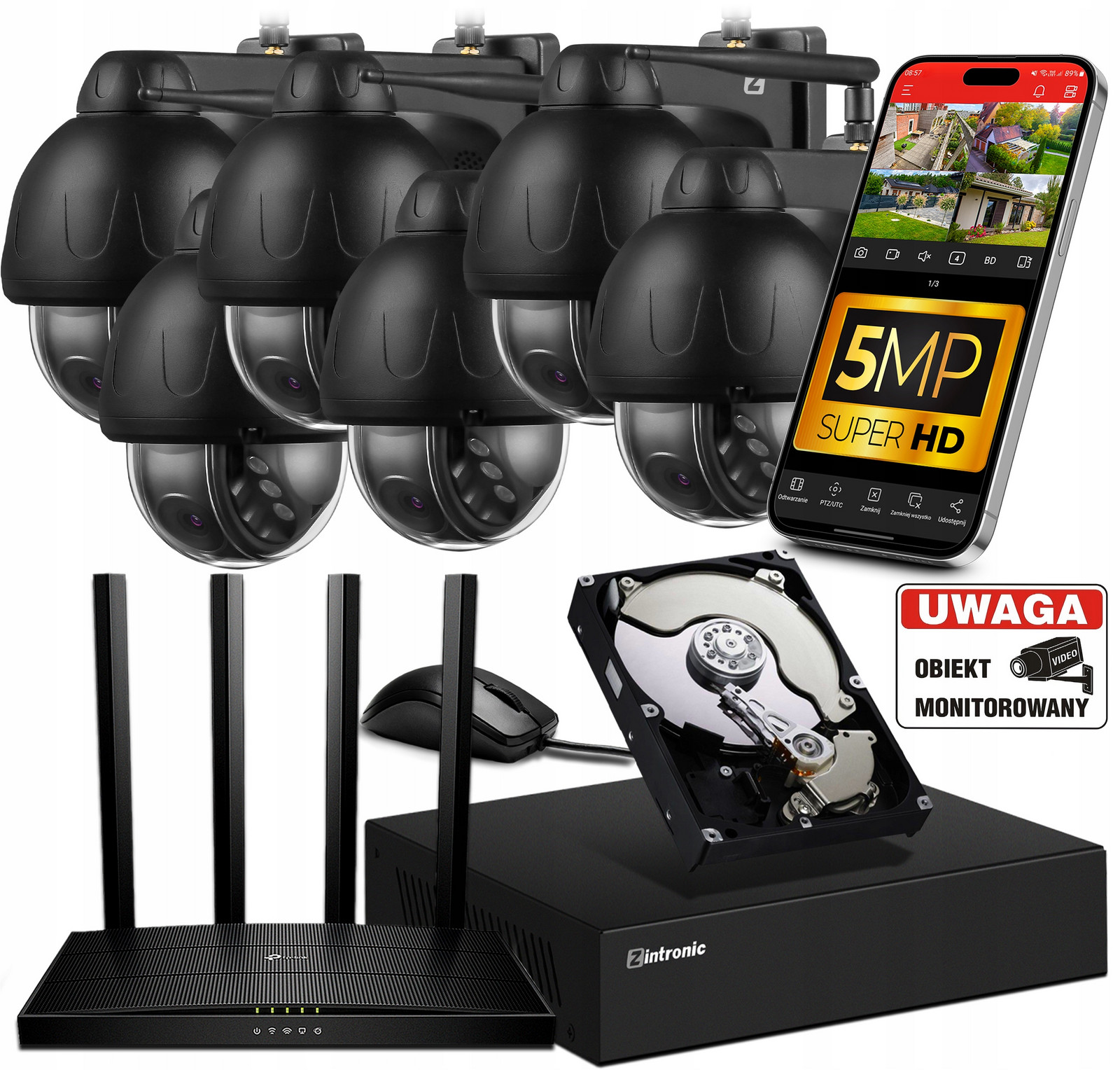 WiFi Monitorovací sada 6 Kamer Otočných 5MPx Audio, Detekce Osob