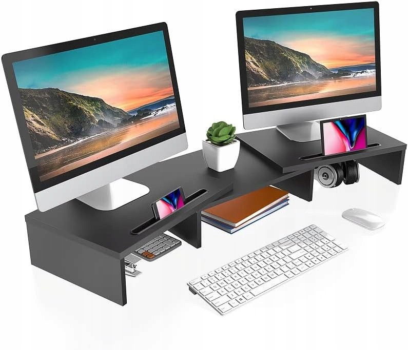 Dřevěný Stojan Pro 2 Monitory Elegantní Design Ergonomické Nastavení