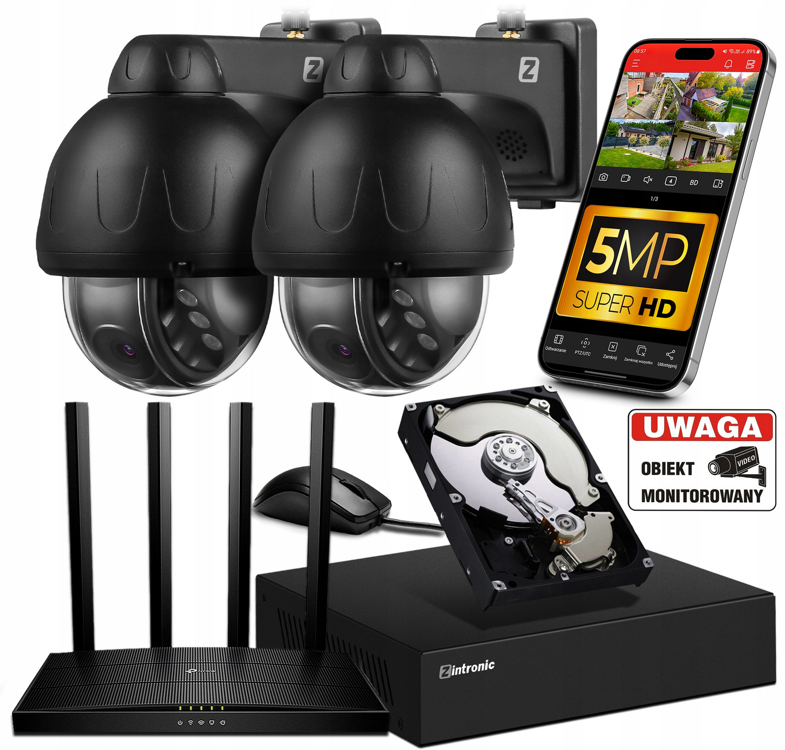 Sada pro Monitorování 2 kamery P5 Dark WiFi 5Mpx Audio 1TB +Router