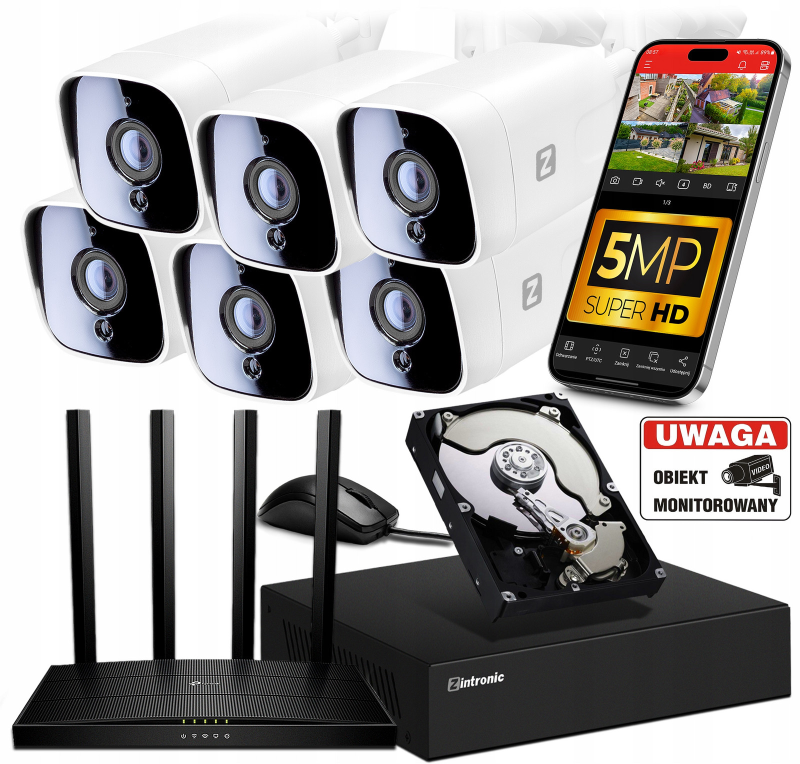 Sada pro Monitorování Ip WiFi 6 Kamer 5MPx 1TB Rekordér 8MPx +Router