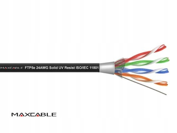 Kabel FTP5E Cu Uv drát černý 305m Maxcable